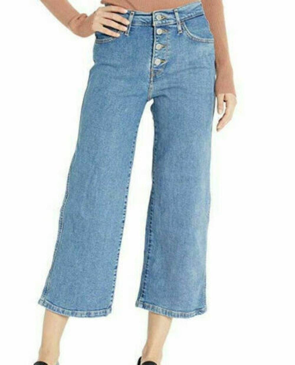 Levi's Mile High Cropped Wide Leg Jeans Button Fly Light Wash Blue 27x25